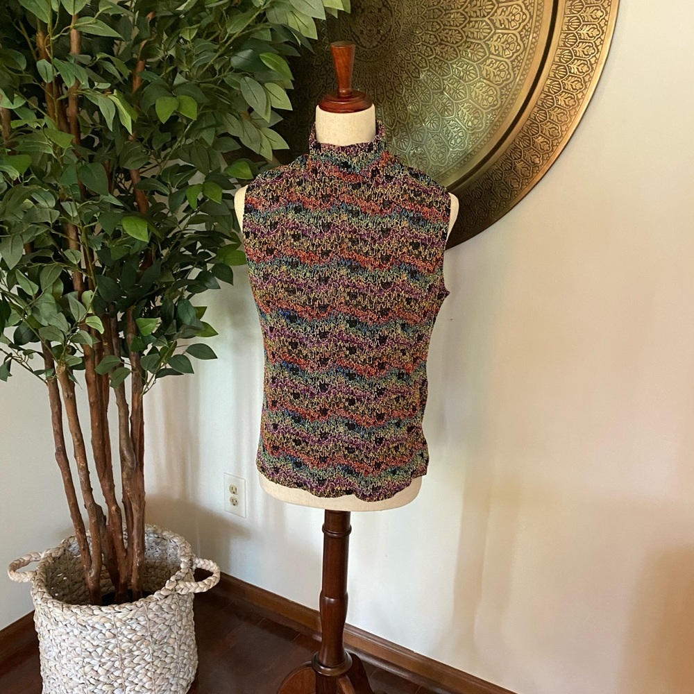 G Wheels High Neck Sleeveless Colorful Rainbow Top - Size XL
